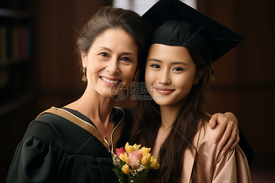 母女俩穿着毕业袍图片