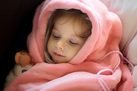 挎着包的女孩宝宝在床上睡觉设计图片