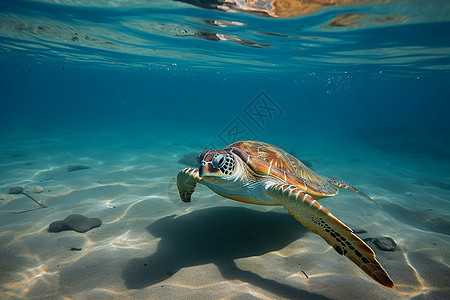 世界游海龟与人共游背景