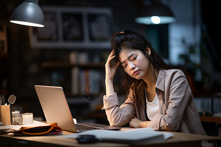 拿着文件女人夜晚加班的女性背景