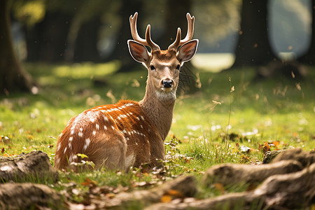 坐在草地上的鹿高清图片