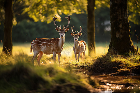 森林中两只鹿图片