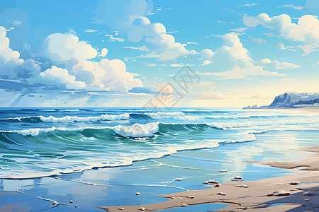 绘画的海边油画图片