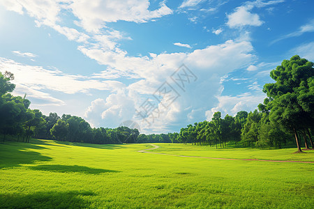 夏季公园郁郁葱葱的森林公园景观背景