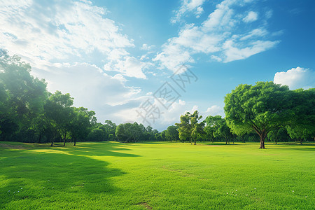 夏季森林夏季公园草坪的美丽景观背景