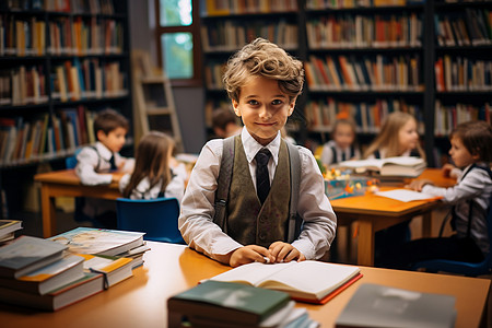 图书馆学习的小学生图片