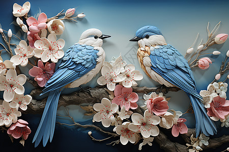 3D花鸟艺术创意插画背景图片
