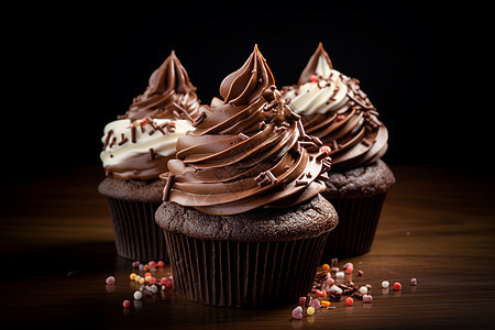 甜蜜诱惑的巧克力纸杯小蛋糕背景图片