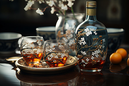 中式花纹的酒瓶图片
