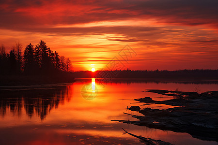 日落时的湖畔风景高清图片