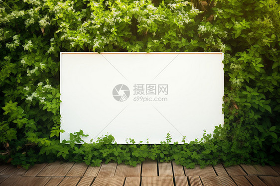 绿色植物背景上的白板图片