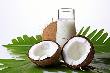 新鲜的椰子和椰汁图片