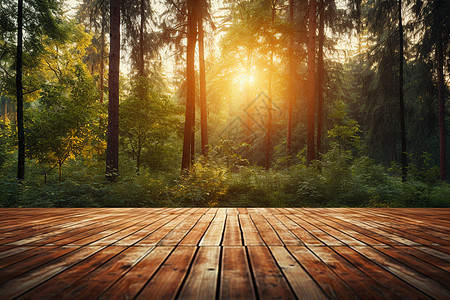 夕阳照耀下的木质地板图片