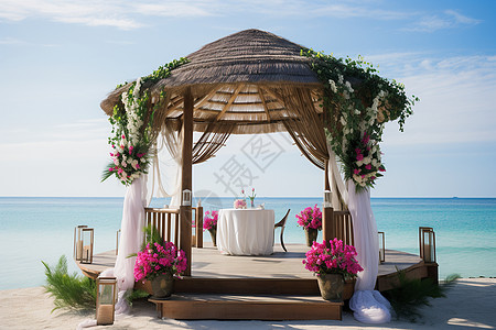 户外凉亭沙滩上美丽的婚礼现场背景