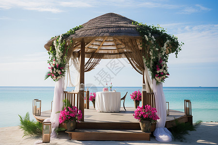 沙滩上美丽的婚礼现场图片