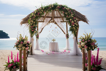 沙滩凉亭浪漫沙滩婚礼现场背景