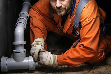 安装管道的专业工人图片