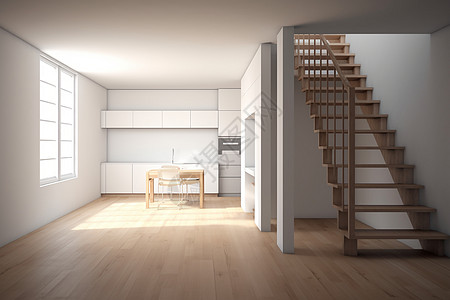 复式公寓的室内木质楼梯背景图片
