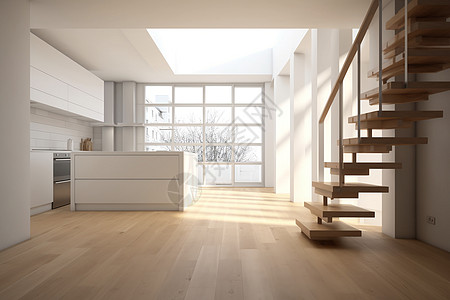 现代风格的室内木质楼梯背景图片