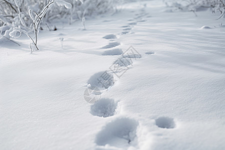 洁白雪地中的脚印背景图片