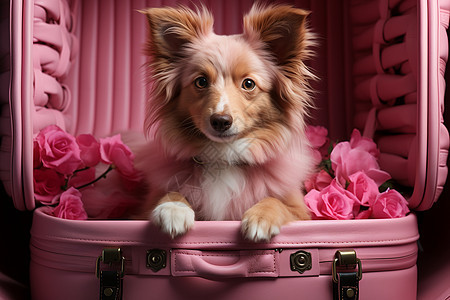 旅行箱中的宠物狗狗图片