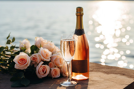香檳香槟与鲜花背景