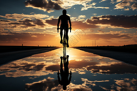 男子骑着自行车沿着道路前行背景图片