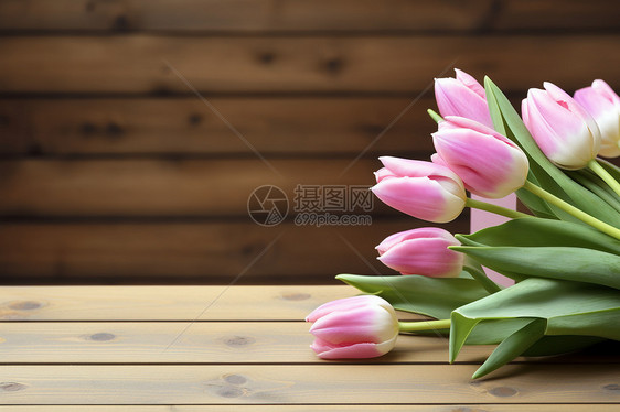 桌子上的新鲜花朵图片