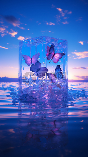 玻璃里的美丽蝴蝶图片
