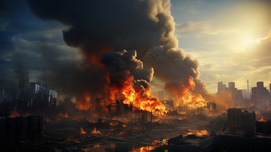城市房屋建筑的燃烧背景图片