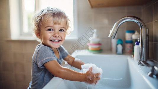 正在洗手的孩子图片