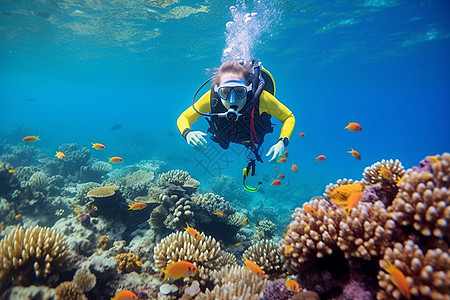 深海海底的潜水爱好者背景