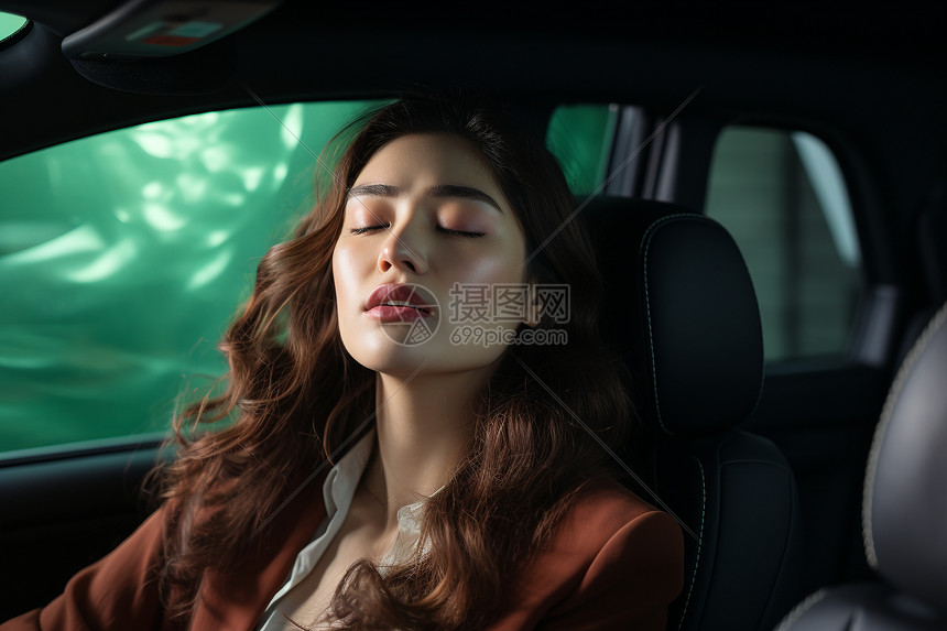 疲惫的年轻女子开车图片