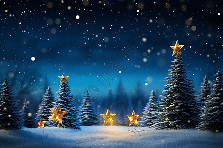 圣诞节夜晚星空背景下的松树和饰品背景