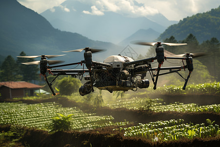 田地上飞行的无人机背景图片