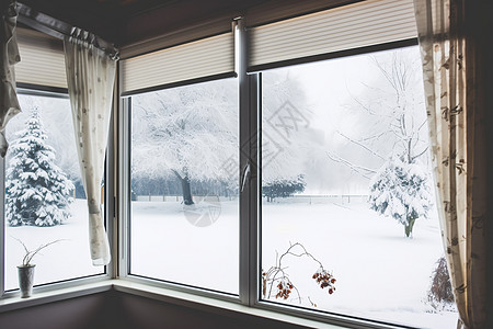 窗边白雪纷飞背景