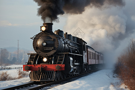 雪地中的古老火车高清图片