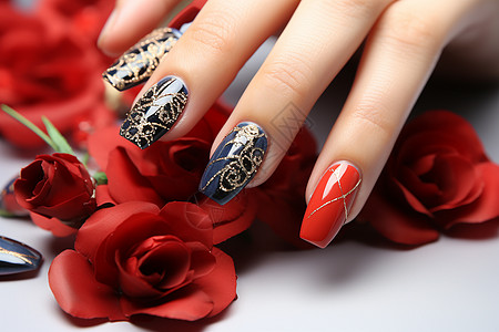 玫瑰花png美甲的手指和玫瑰花背景