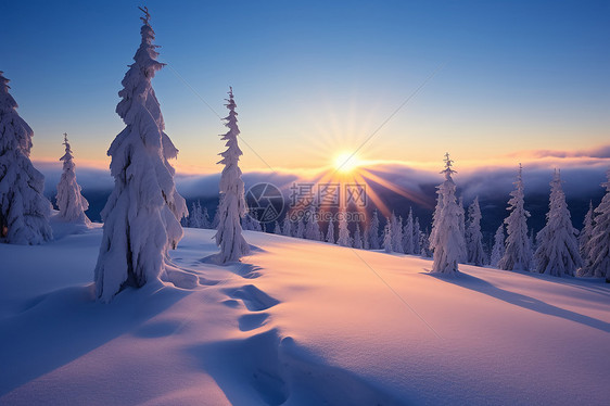 冬日森林的白雪奇景图片