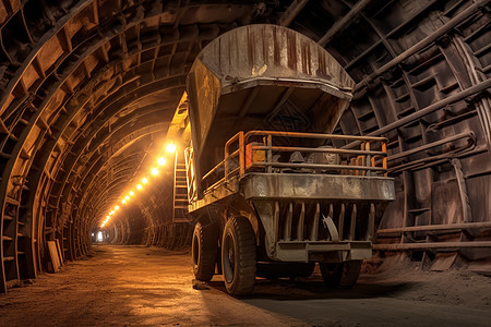 矿隧道的井的卡车图片