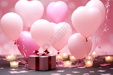 庆祝的粉色气球和礼物图片