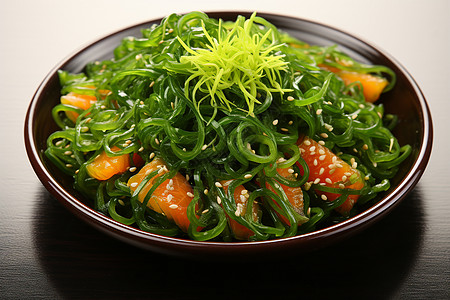 新鲜健康的日式海藻沙拉背景图片