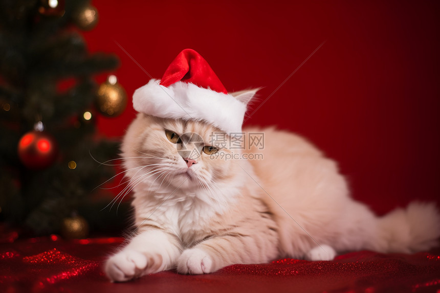 带着圣诞帽的猫咪图片