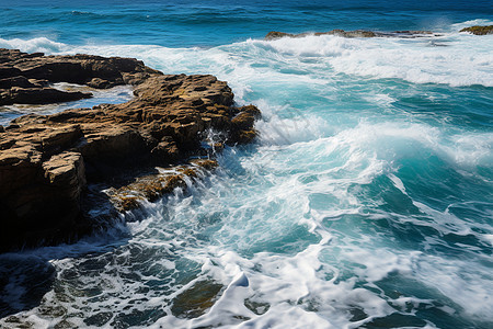 海浪冲击下的岩石海岸图片