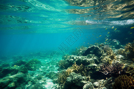 海底的珊瑚礁石图片