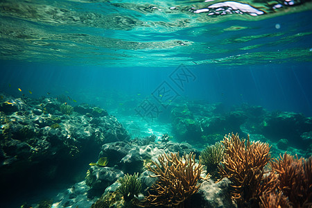 清澈海水清澈海底的珊瑚景观背景