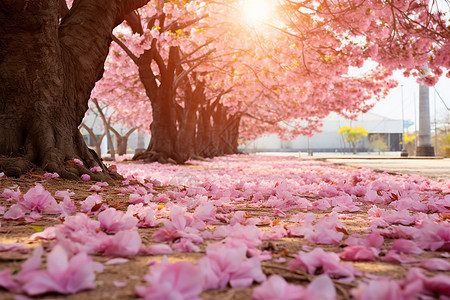 地面上掉落的樱花花瓣图片