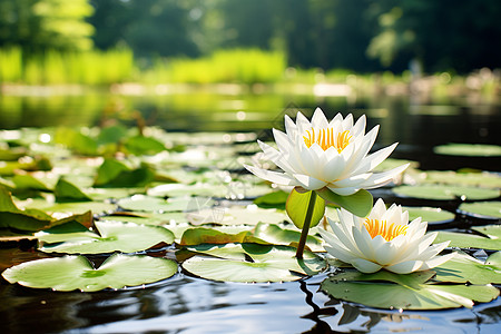 池塘中白色的莲花图片