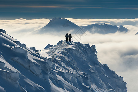 山顶呐喊雪山之巅的攀登爱好者背景