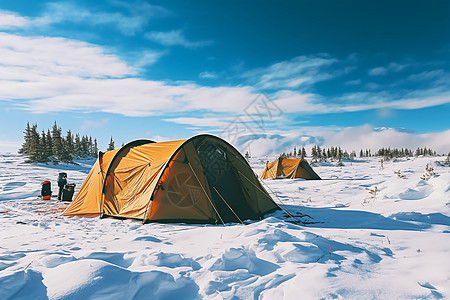 雪地露营雪地中的露营帐篷背景